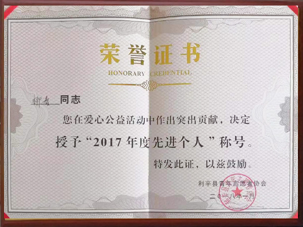 旭瑞網(wǎng)業(yè)-柳春2017年度先進個人